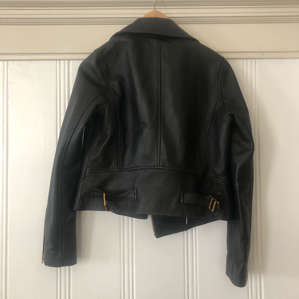J. Crew Black Leather Moto Jacket with Gold Hardware - Picture 2 of 6